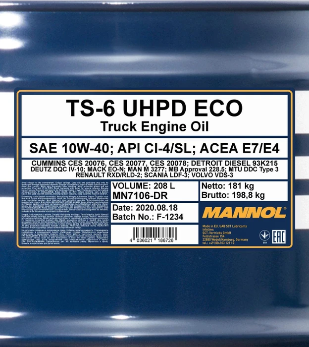 Mannol TS-6 UHPD Eco 10W-40 208l