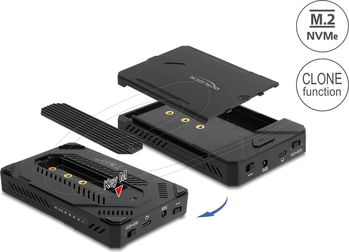 DeLOCK Externes Gehäuse mit Klon Funktion, M.2/2.5", USB-C 3.1
