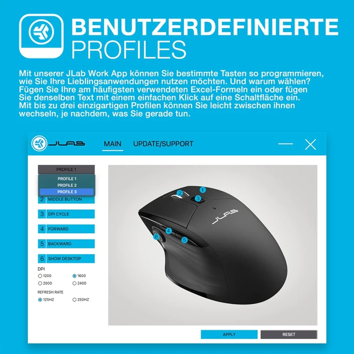 JLab JBuds Wireless Mouse, schwarz, USB/Bluetooth