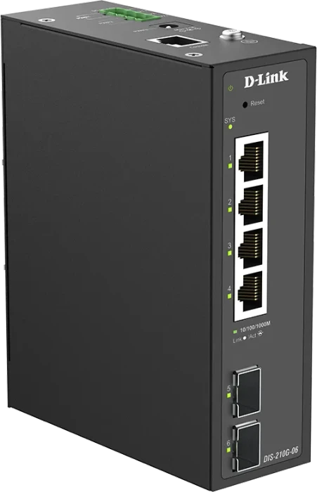 D-Link DIS-210G-06 Industrial Railmount Gigabit Smart Switch, 4x RJ-45, 2x SFP