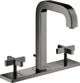 Hansgrohe Axor Citterio 3-Loch Waschbeckenarmatur mit Kreuzgriffen und Platte polished black chrome