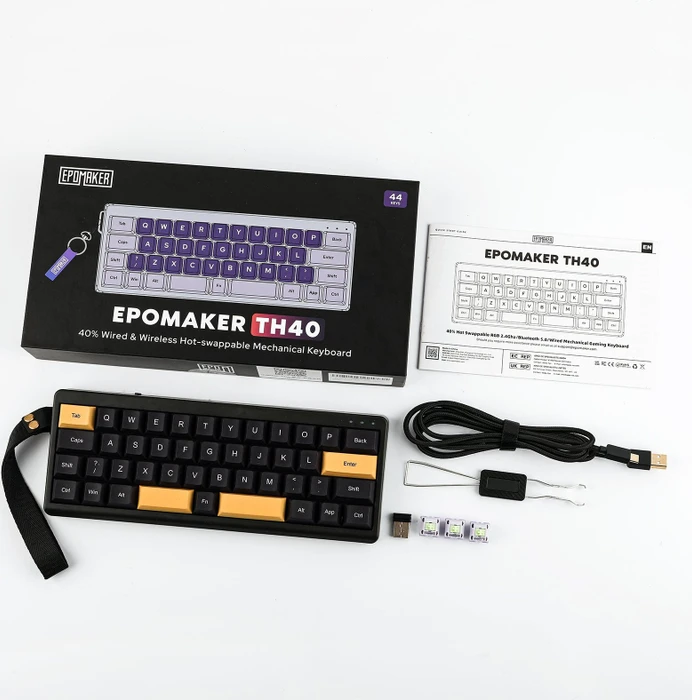Epomaker TH40, Gold Black, LEDs RGB, Cherry Profil, hot-swap, Epomaker Wisteria, USB/Bluetooth, US