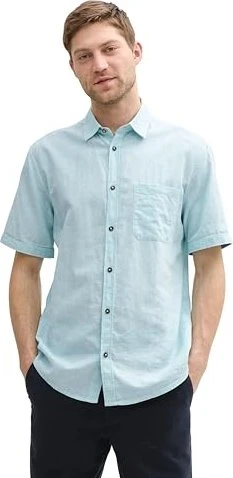 Tom Tailor Regular Fit Leinenanteil Hemd kurzarm pastel turquoise/chambray (Herren)