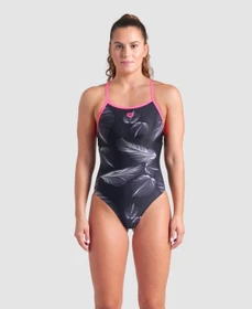 Arena Frozen Leaves Badeanzug black multi/shocking pink (Damen)