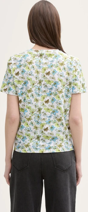 Tom Tailor Knoten-Detail T-Shirt kurzarm white green blue flower print (Damen)