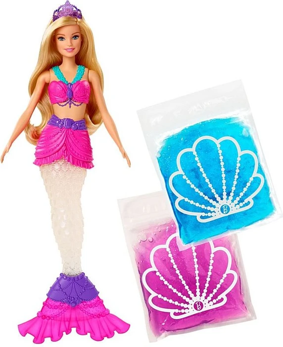 Mattel Barbie - Dreamtopia Regebogen Meerjungfrau mit 2 Slime-Beuteln