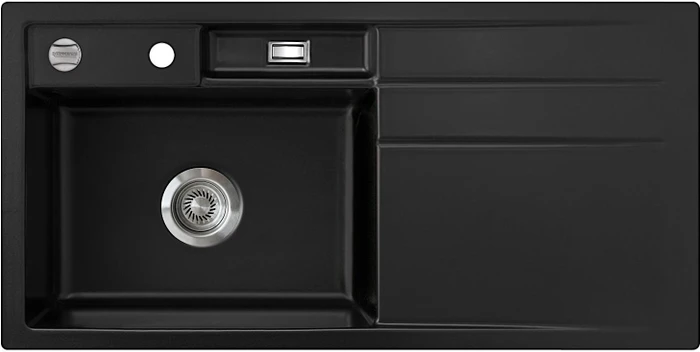 systemceram Bela 100 F Einbau Becken links mit Ablauffernbedienung nigra