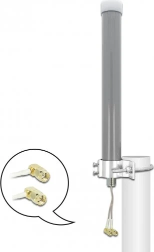 DeLOCK Multiband, LTE, WLAN, Mastmontage Outdoor-Antenne, 2.4GHz/2.1GHz/900MHz, 2-3dBi, RP-SMA/SMA, omnidirektional, grau