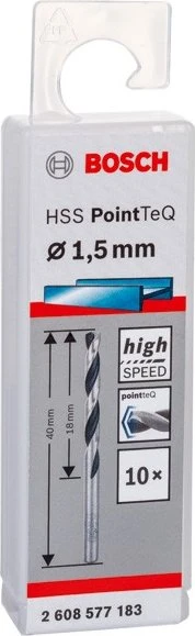 Bosch Professional HSS PointTeQ Spiralbohrer, 1.5x18x40mm, 10 Stück