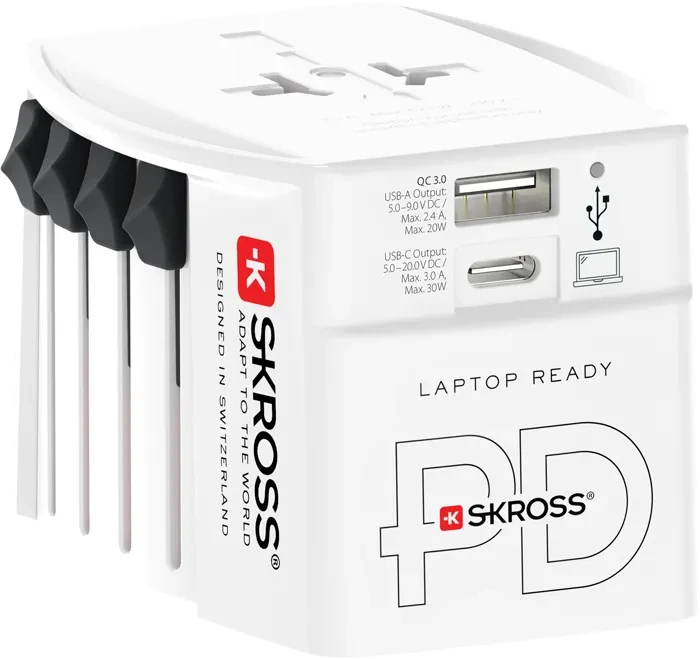 Skross World Travel Adapter MUV USB AC30PD, 1x USB-A, 1x USB-C, weiß