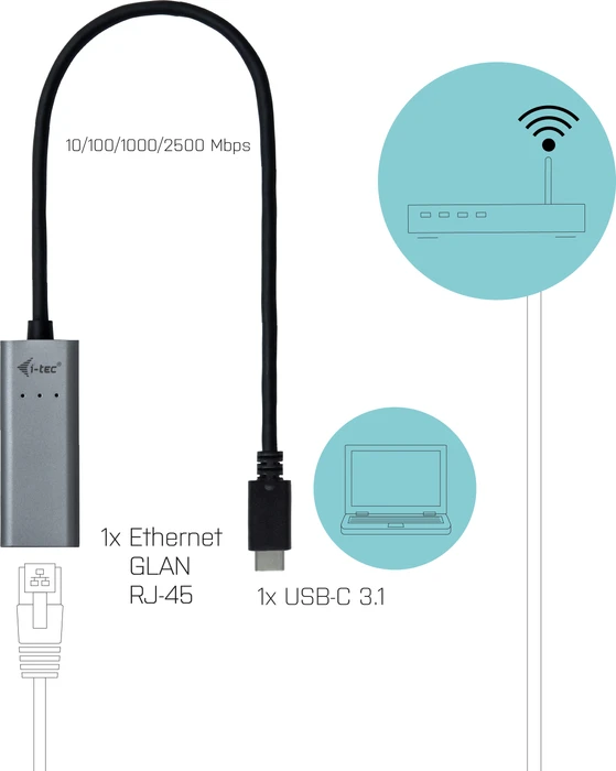 i-tec LAN-Adapter, 2.5Gbps RJ-45, Space Grey, USB-C 3.0 [Stecker]