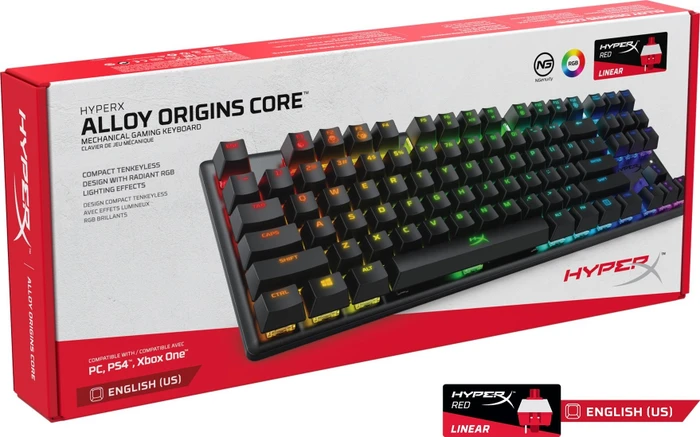 HP HyperX Alloy Origins Core, LEDs RGB, HyperX RED, USB, DE