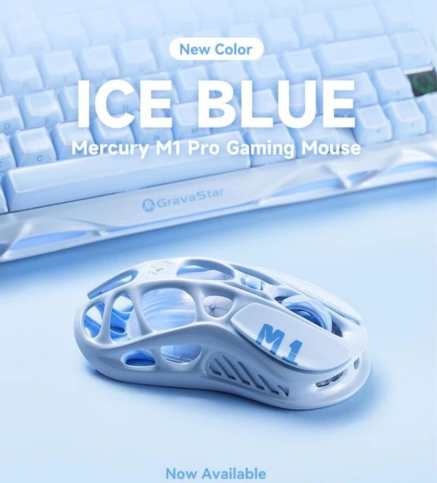 GravaStar Mercury M1 Pro Wireless Gaming Mouse, Special Edition Ice Blue, USB/Bluetooth
