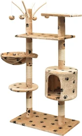 vidaXL Katzen-Kratzbaum, 125cm mit Pfoten-Aufdruck, beige