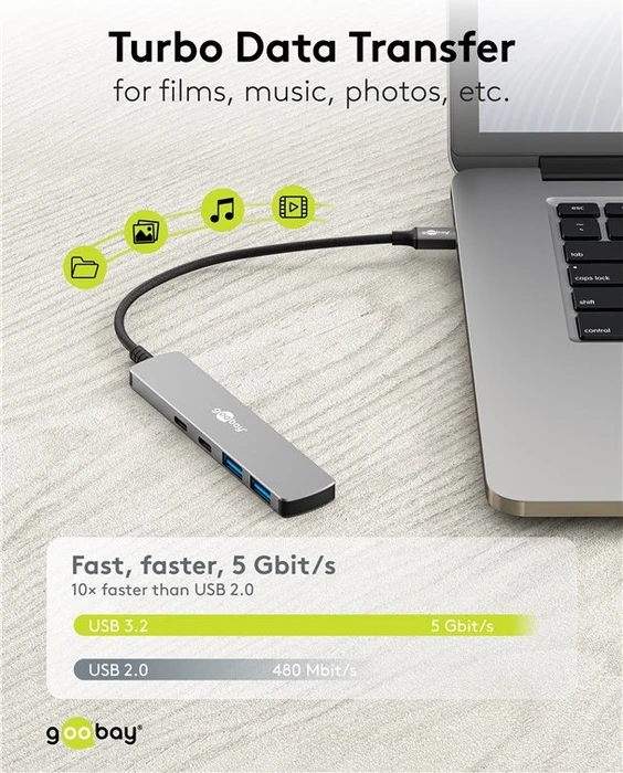 Wentronic goobay Slim 4-Port USB-Hub, 2x USB-C 3.0/2x USB-A 3.0, USB-C 3.0 [Stecker]
