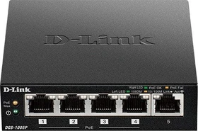 D-Link DGS-1000 Desktop Gigabit Switch, 5x RJ-45, 60W PoE+ (DGS-1005P)