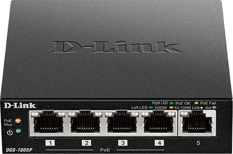 D-Link DGS-1000 Desktop Gigabit Switch, 5x RJ-45, 60W PoE+