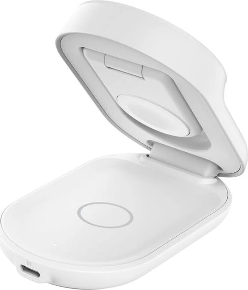 Belkin UltraCharge faltbare magnetische 3-in-1-Ladestation mit Qi2 (25W) rund weiß