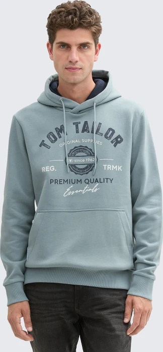 Tom Tailor Logo-Print Hoodie grey mint (Herren)