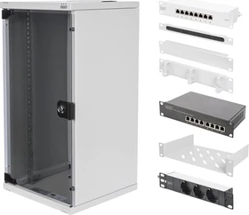 Digitus Professional DN-10 10" Wandschrank Netzwerk-Set 12HE, Sicherheitsglastür, IP2X, grau, 300mm tief