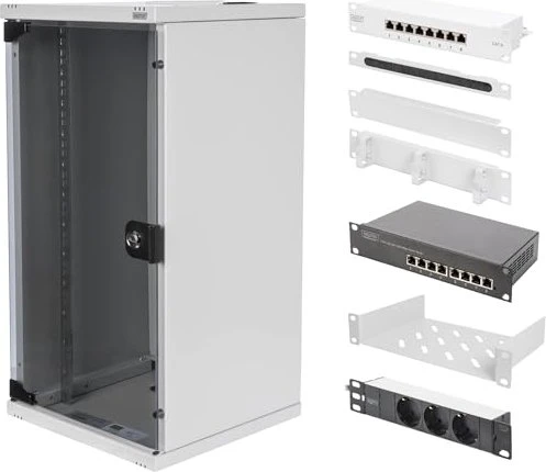 Digitus Professional DN-10 10" Wandschrank Netzwerk-Set 12HE, Sicherheitsglastür, IP2X, grau, 300mm tief
