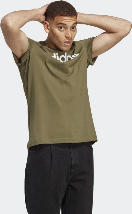 adidas Essentials Single Jersey Linear Embroidered Logo T-Shirt kurzarm olive strata (Herren)