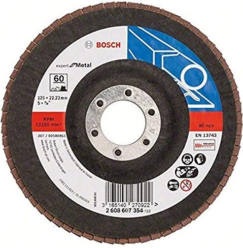 Bosch Professional X551 Expert for Metal Fächerschleifscheibe gerade K60, 125x22.23mm, 1 Stück