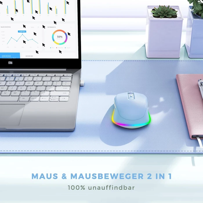Seenda Rechargeable Wireless RGB Mouse mit Jiggler-Funktion, hellblau, USB