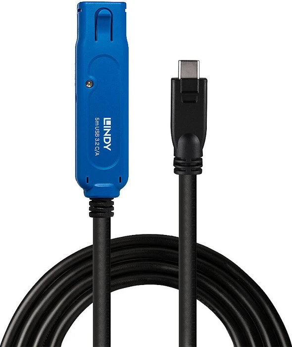 Lindy USB 3.0 aktives Verlängerungskabel Pro, USB-C [Stecker] auf USB-A [Buchse], 5m