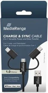 MediaRange 3-in-1 Daten- und Ladekabel Micro USB USB Type-C und Apple Lightning Stecker 480Mbps 12W 1.0m schwarz