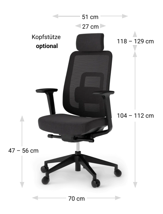 Ergotopia PureBack ergonomischer Bürostuhl mit Kopfstütze, schwarz