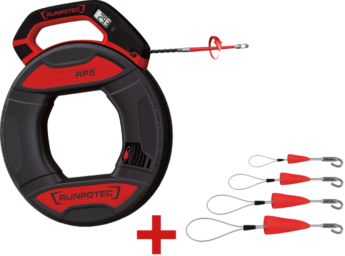 Runpotec RP5 mit digitalem Meterzähler - 30 m + Kabelziehschlaufe mit Haken - 4er Set