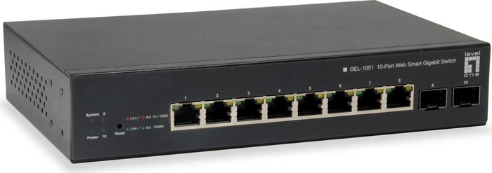 LevelOne GEL Desktop Gigabit Smart Switch, 8x RJ-45, 2x SFP