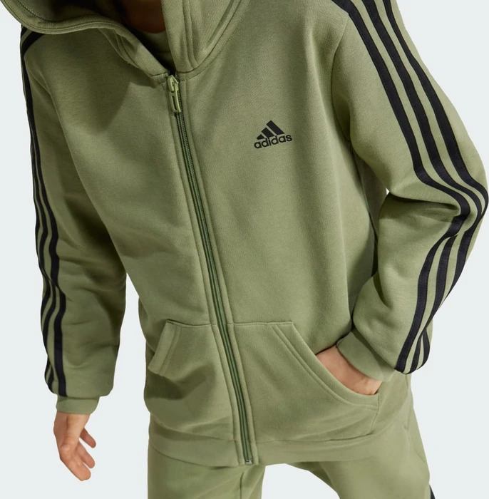 adidas Essentials 3-Streifen Fleece Hoodie tent green/black (Junior)
