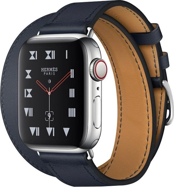 Apple Watch Hermès Series 4 (GPS + Cellular) Edelstahl 40mm silber mit Double Tour Swift Lederarmband indigoblau