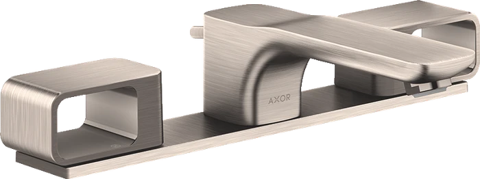 Hansgrohe Axor Urquiola 3-Loch Waschtischarmatur 50 mit Platte und Zugstangen-Ablaufgarnitur edelstahloptik