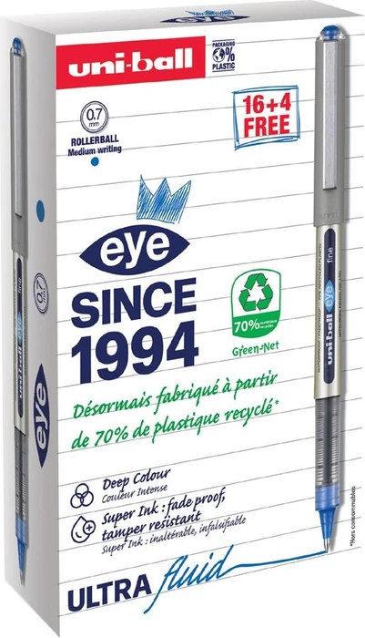 Uni-Ball Eye Fine UB-157 Tintenroller (Mine) blau/silber, 20er-Pack (UB157/16+4)