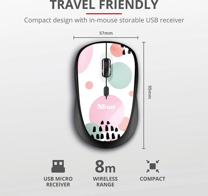 Trust Yvi Wireless Mouse Pink Circles, USB