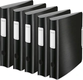 Leitz Qualitäts Ordner 2-Ring 180° Active Style, 65mm, A4, satin schwarz, 5er-Pack