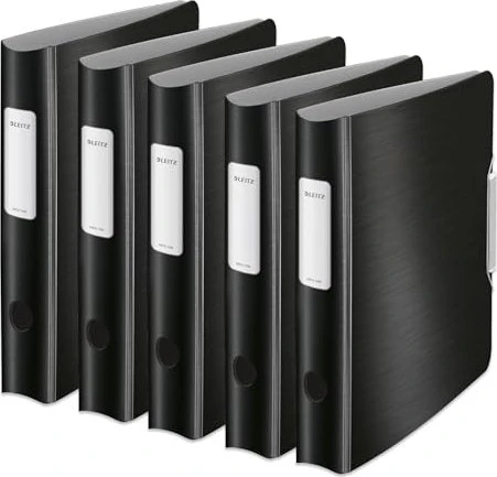 Leitz Qualitäts Ordner 2-Ring 180° Active Style, 65mm, A4, satin schwarz, 5er-Pack