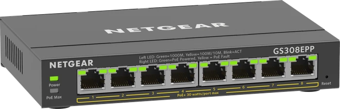 Netgear SOHO GS300 Desktop Gigabit Smart Switch, 8x RJ-45, 123W PoE+