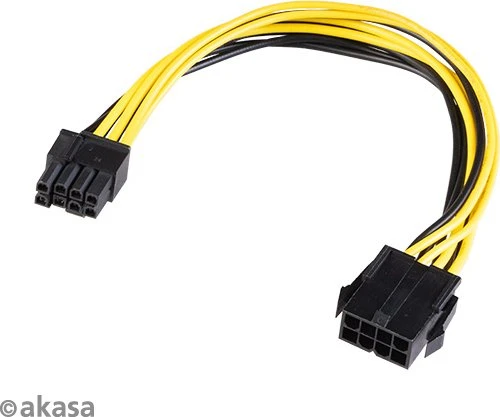 Akasa 8-Pin ATX Buchse auf 6/8-Pin PCIe Stecker Adapterkabel, 200mm, gelb schwarz