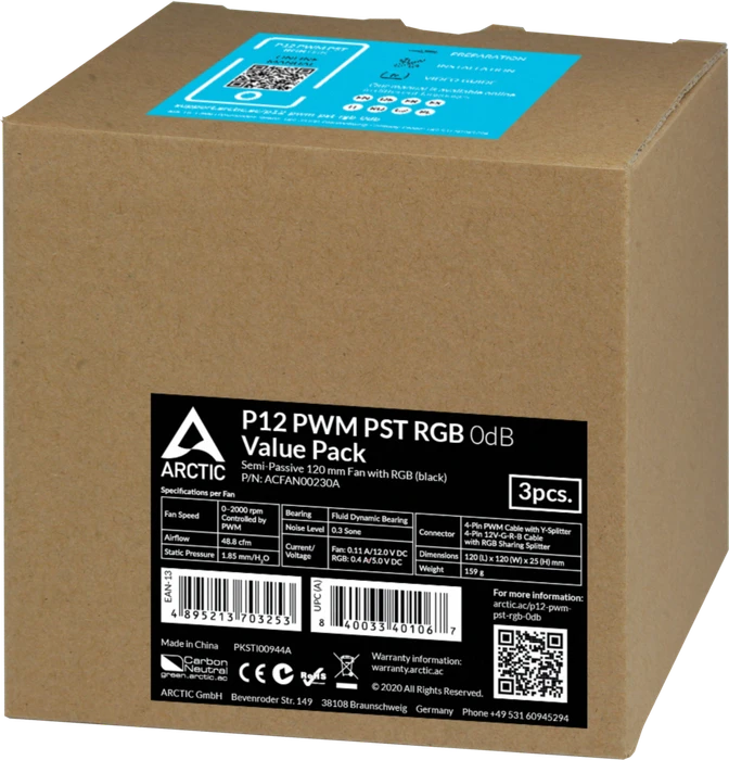 ARCTIC P12 PWM PST RGB 0dB schwarz, 120mm, 3er-Pack