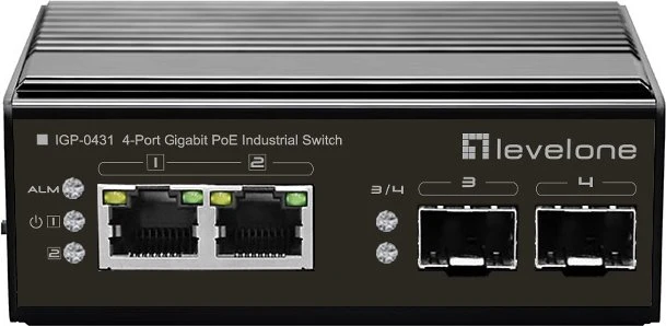 LevelOne IGP-08 Industrial Railmount Gigabit Switch, 2x RJ-45, 2x SFP, Hi-PoE