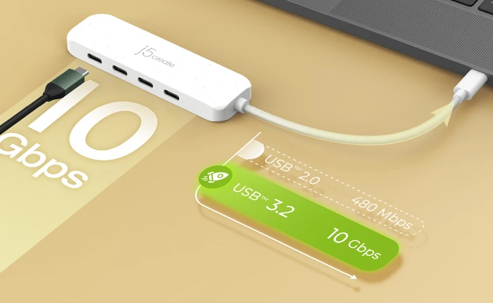 j5create Eco-Friendly 4-in-1 USB-C Hub blau, 4x USB-C 3.1, USB-C 3.1 [Stecker]