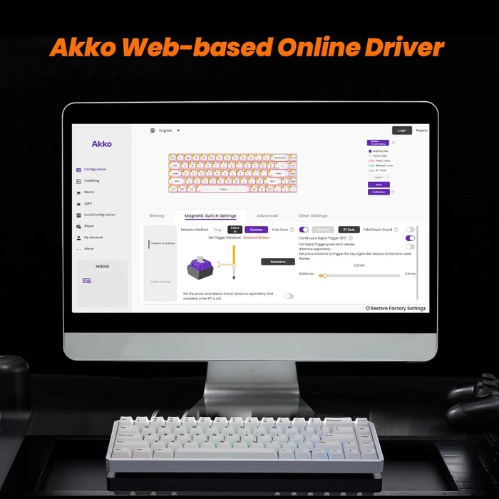 Akko MOD68 HE, Misty White, LEDs RGB, hot-swap, AstroAim Magnetic, USB/Bluetooth, US