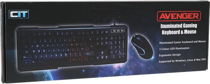 CiT WKB208 Avenger 3 Colour LED Iluminated Gaming Keyboard and Mouse, USB, UK