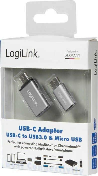 LogiLink Adapter Set USB-C 3.0 [Stecker]/USB-A 3.0 [Buchse]/USB 2.0 Micro-B [Buchse]