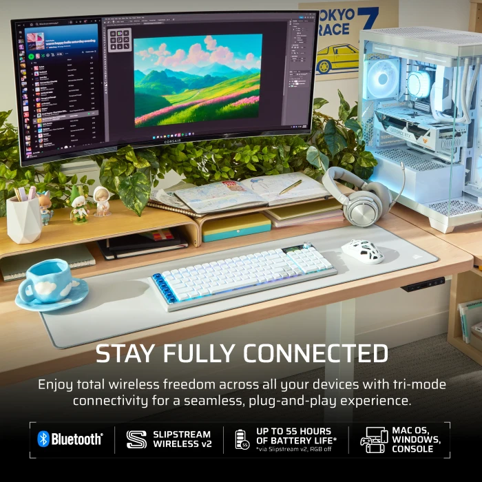 Corsair Vanguard Air 99 Wireless, weiß, LEDs RGB, Corsair OPX Low-Profile, USB/Bluetooth, US