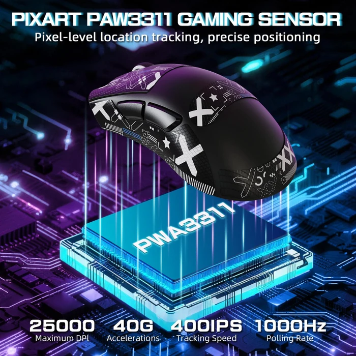 Attack Shark V3 PRO Tri-mode Wireless Gaming Mouse mit Ladestation, schwarz, inkl. Grip Tape, USB/Bluetooth